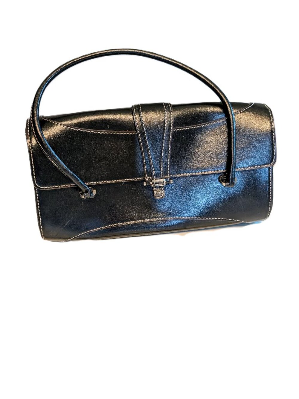 VTG Enzo Angiolini Black Shoulder Bag Y2K Topstitching Structured Purse Sleek